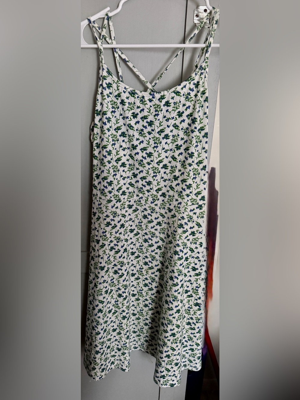 White Mini Dress with Blue & Green Floral Print